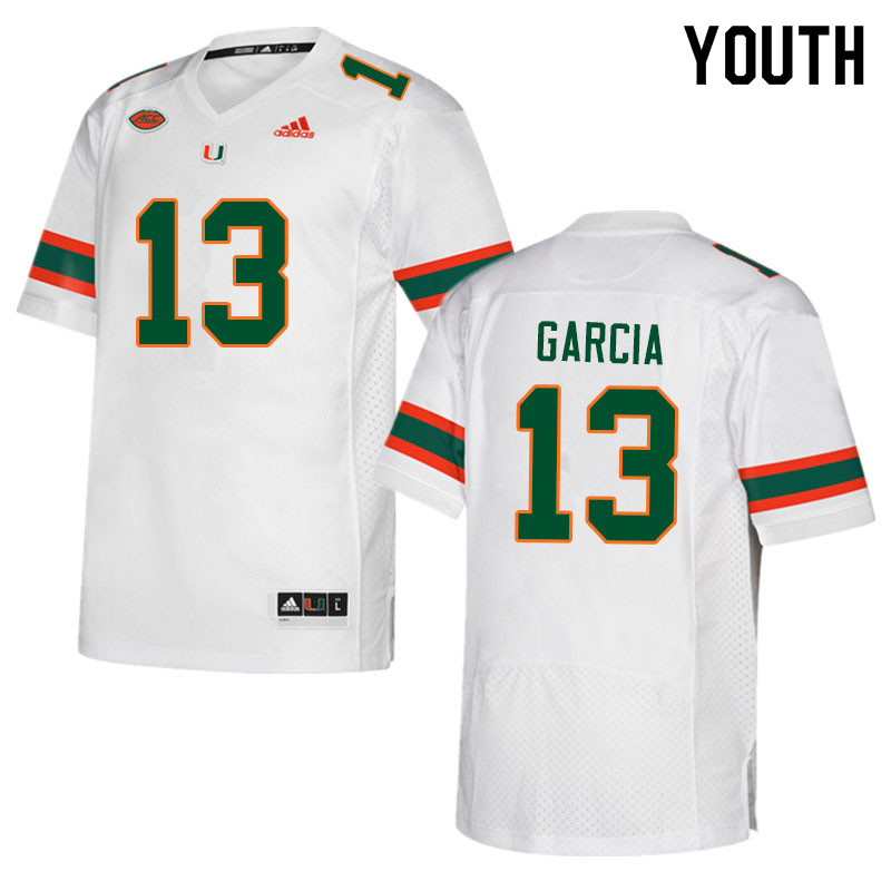 Youth #13 Jake Garcia Miami Hurricanes College Football Jerseys Sale-White - Click Image to Close